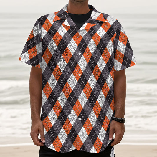 Halloween Party Argyle Pattern Print Textured Short Sleeve Shirt