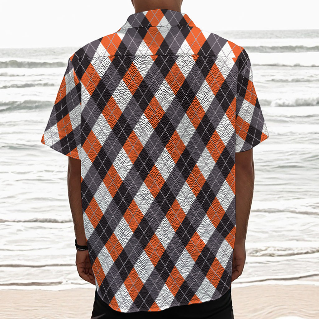 Halloween Party Argyle Pattern Print Textured Short Sleeve Shirt