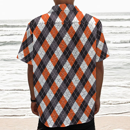 Halloween Party Argyle Pattern Print Textured Short Sleeve Shirt