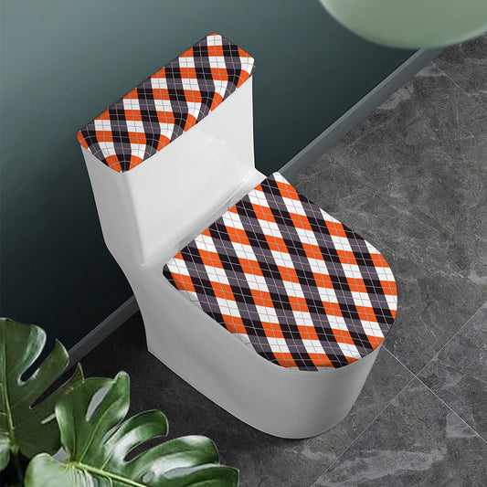 Halloween Party Argyle Pattern Print Toilet Lid And Tank Cover Set