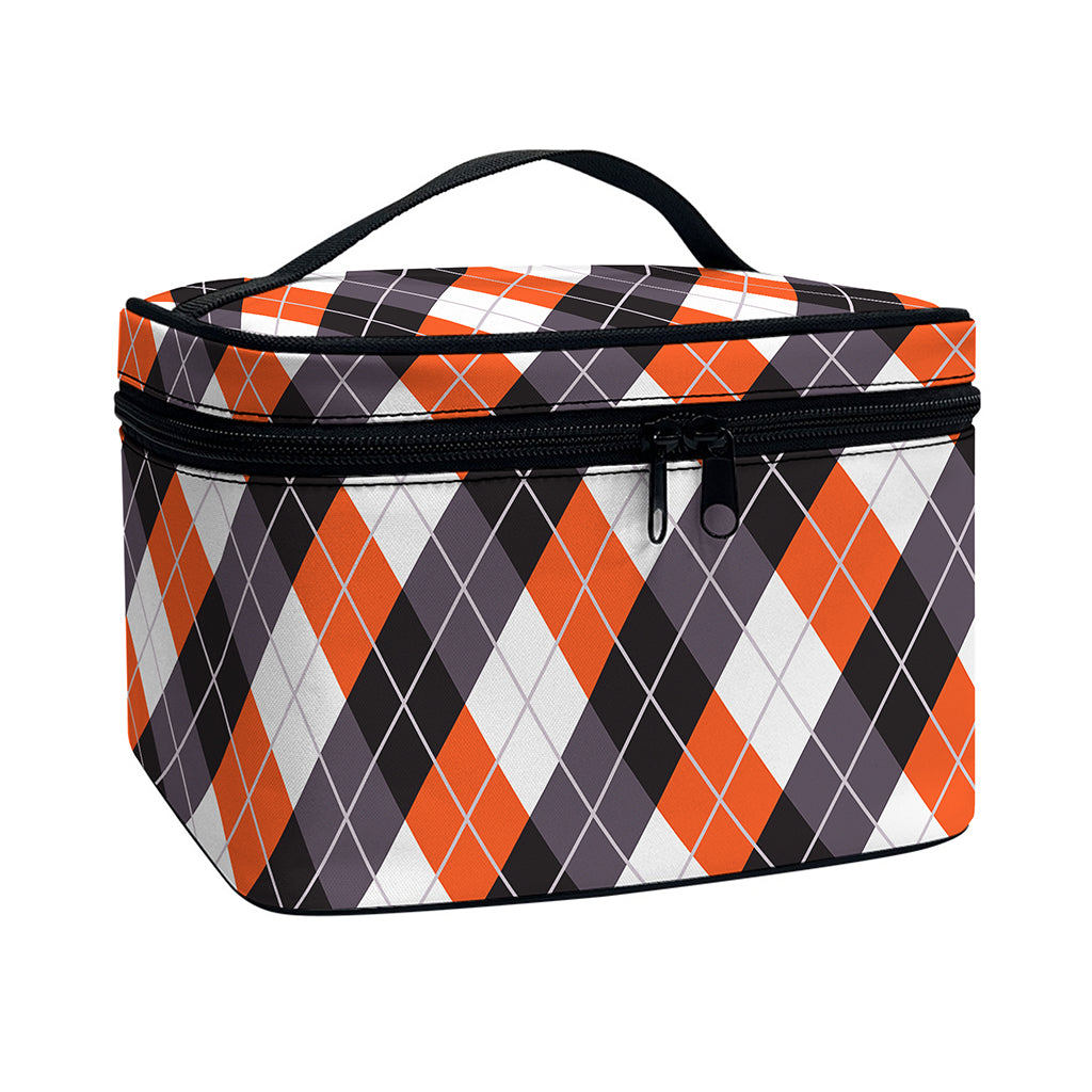 Halloween Party Argyle Pattern Print Travel Makeup Bag