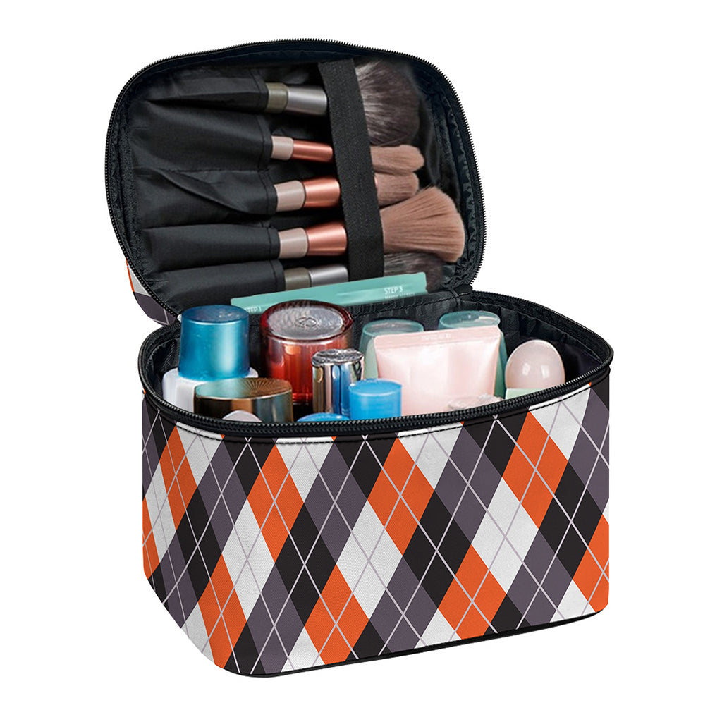 Halloween Party Argyle Pattern Print Travel Makeup Bag