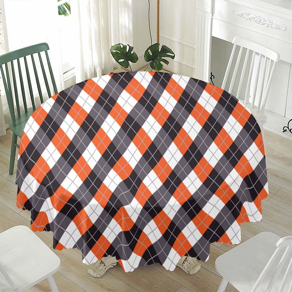 Halloween Party Argyle Pattern Print Waterproof Round Tablecloth