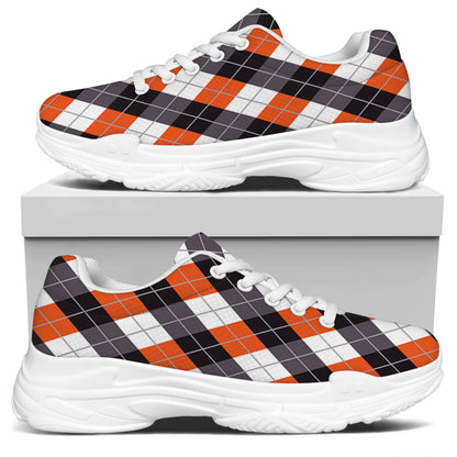 Halloween Party Argyle Pattern Print White Chunky Shoes