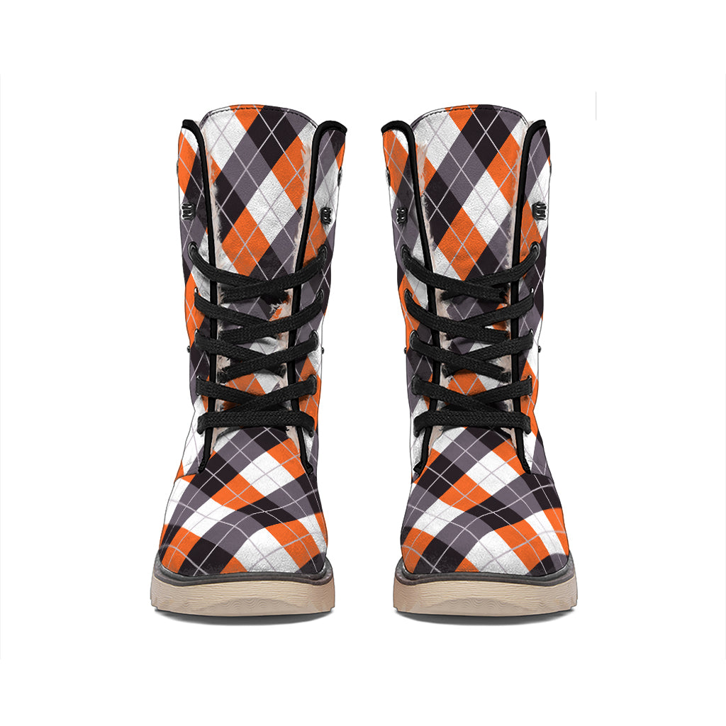 Halloween Party Argyle Pattern Print Winter Boots