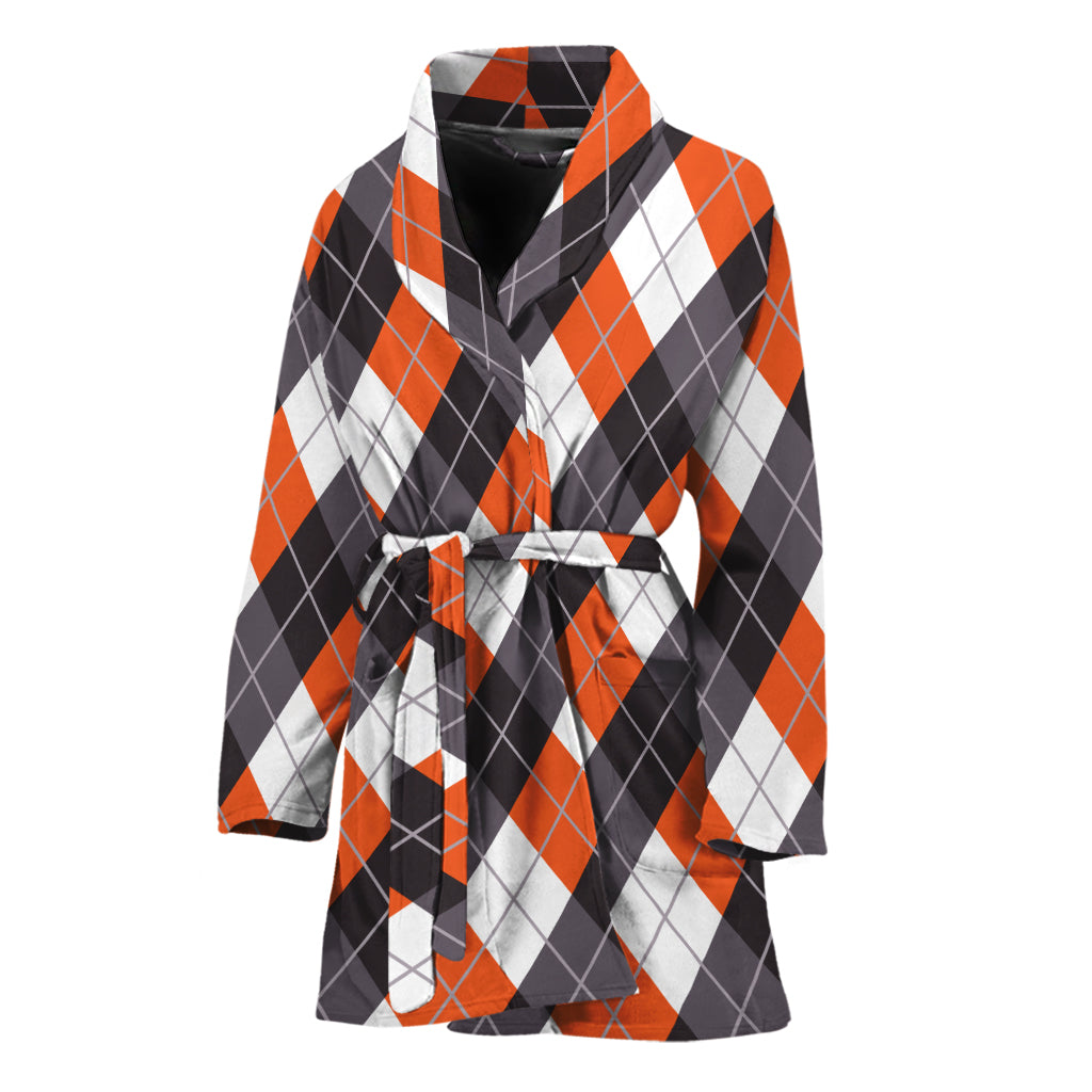 Halloween Party Argyle Pattern Print Women's Bathrobe