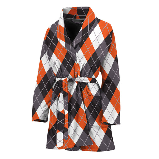 Halloween Party Argyle Pattern Print Women's Bathrobe