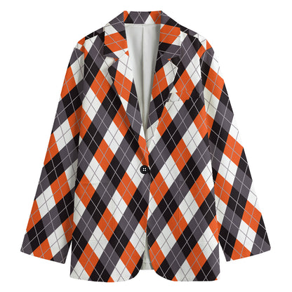 Halloween Party Argyle Pattern Print Women's Blazer
