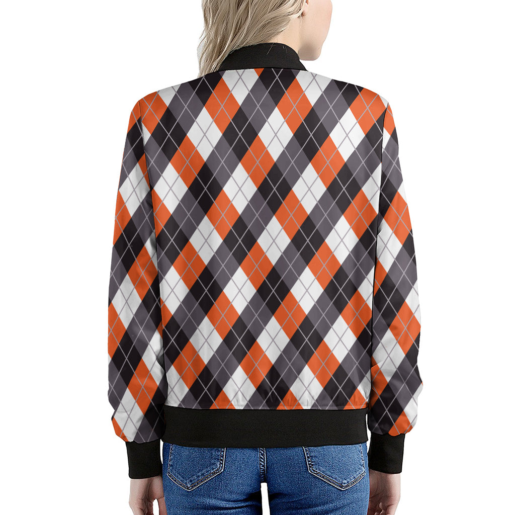 Halloween Party Argyle Pattern Print Women's Bomber Jacket