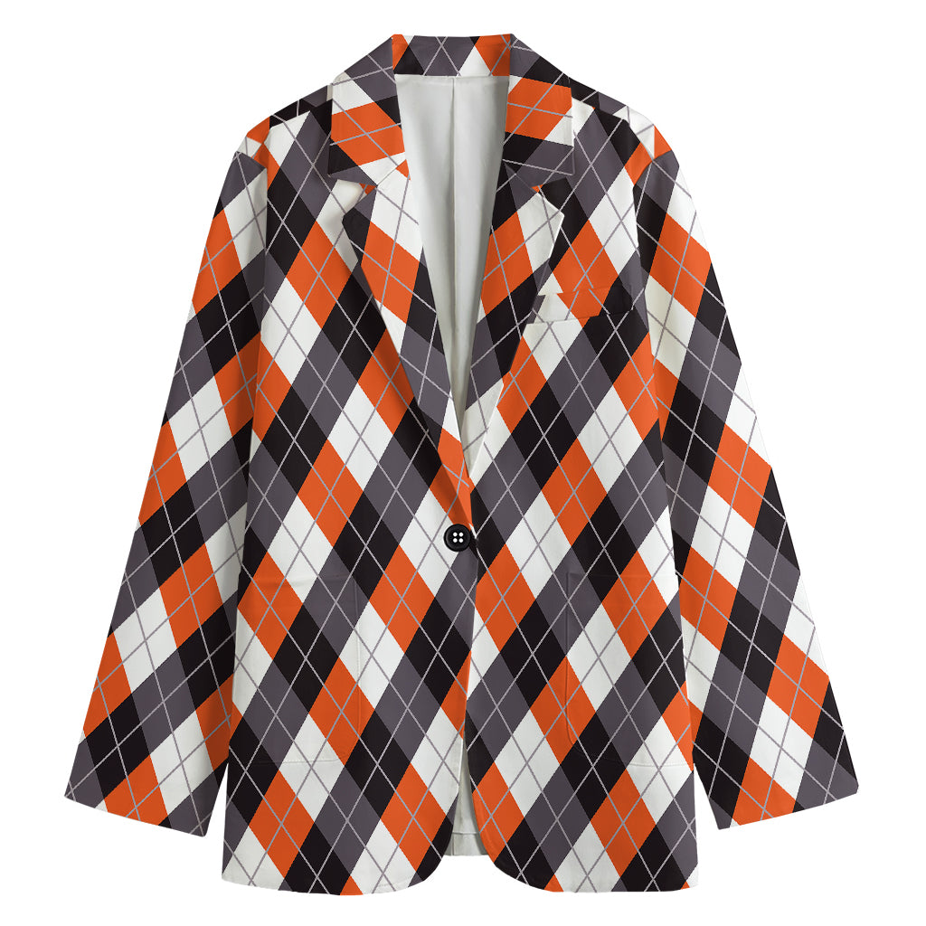 Halloween Party Argyle Pattern Print Women's Cotton Blazer