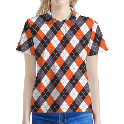 Halloween Party Argyle Pattern Print Women's Polo Shirt