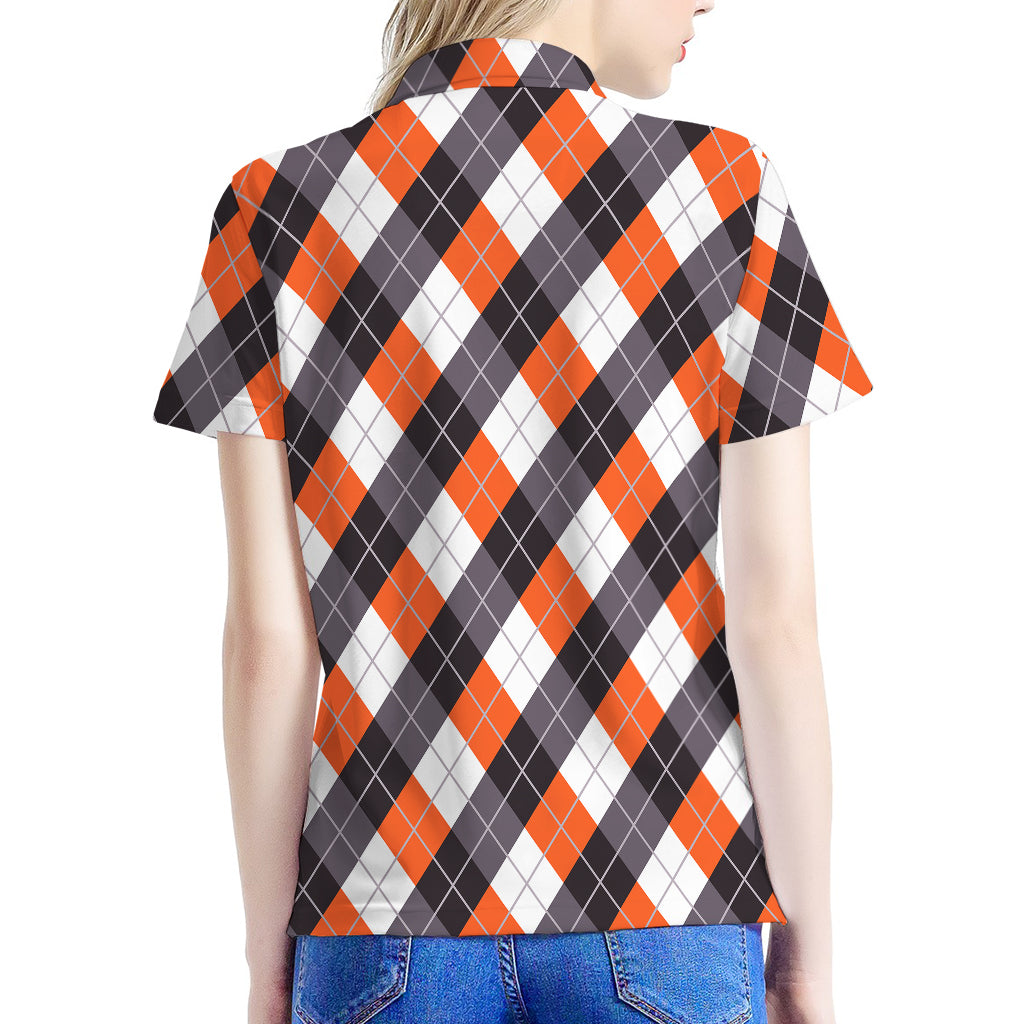 Halloween Party Argyle Pattern Print Women's Polo Shirt