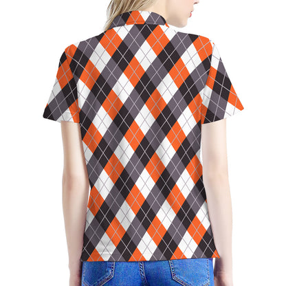 Halloween Party Argyle Pattern Print Women's Polo Shirt
