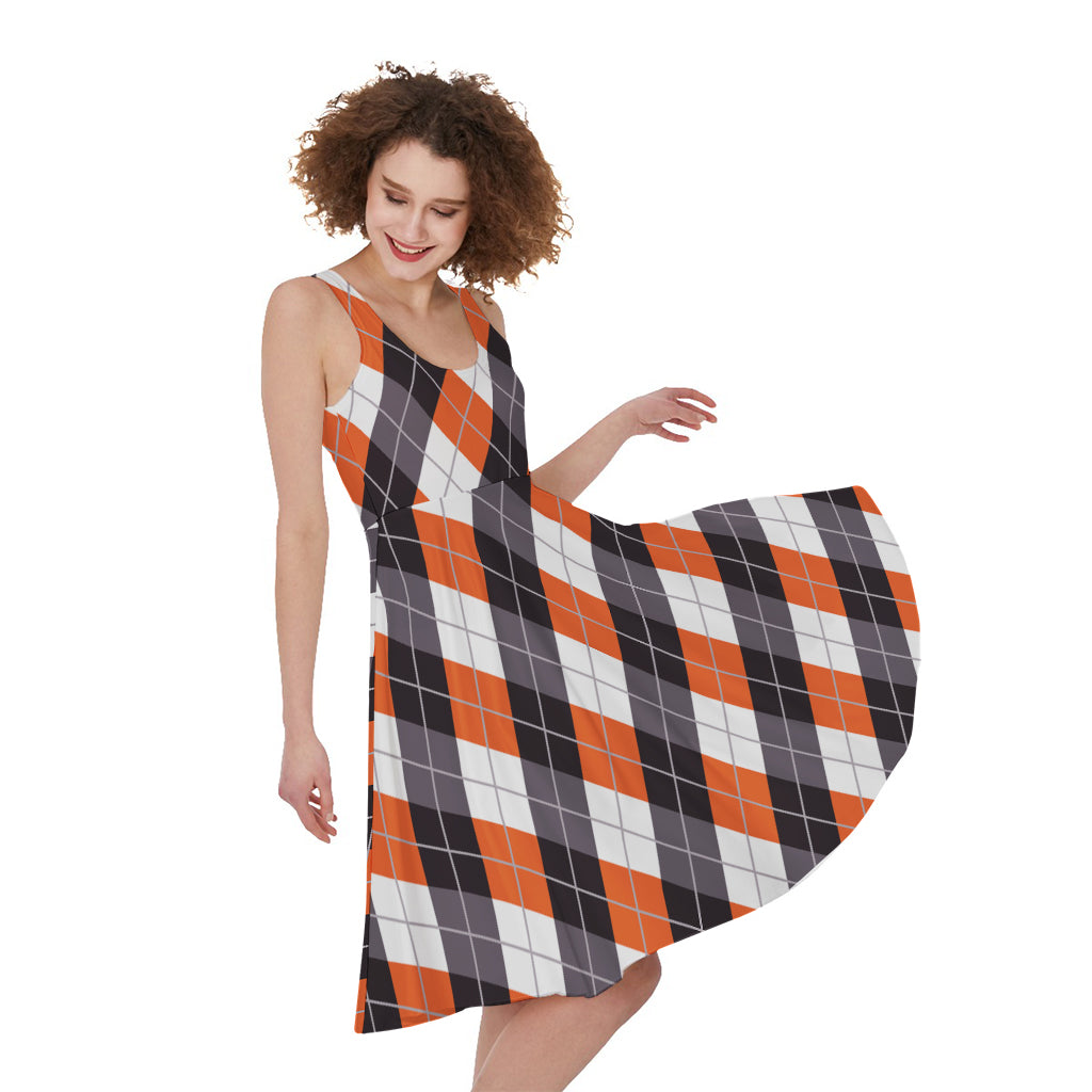 Halloween Party Argyle Pattern Print Women's Sleeveless Dress