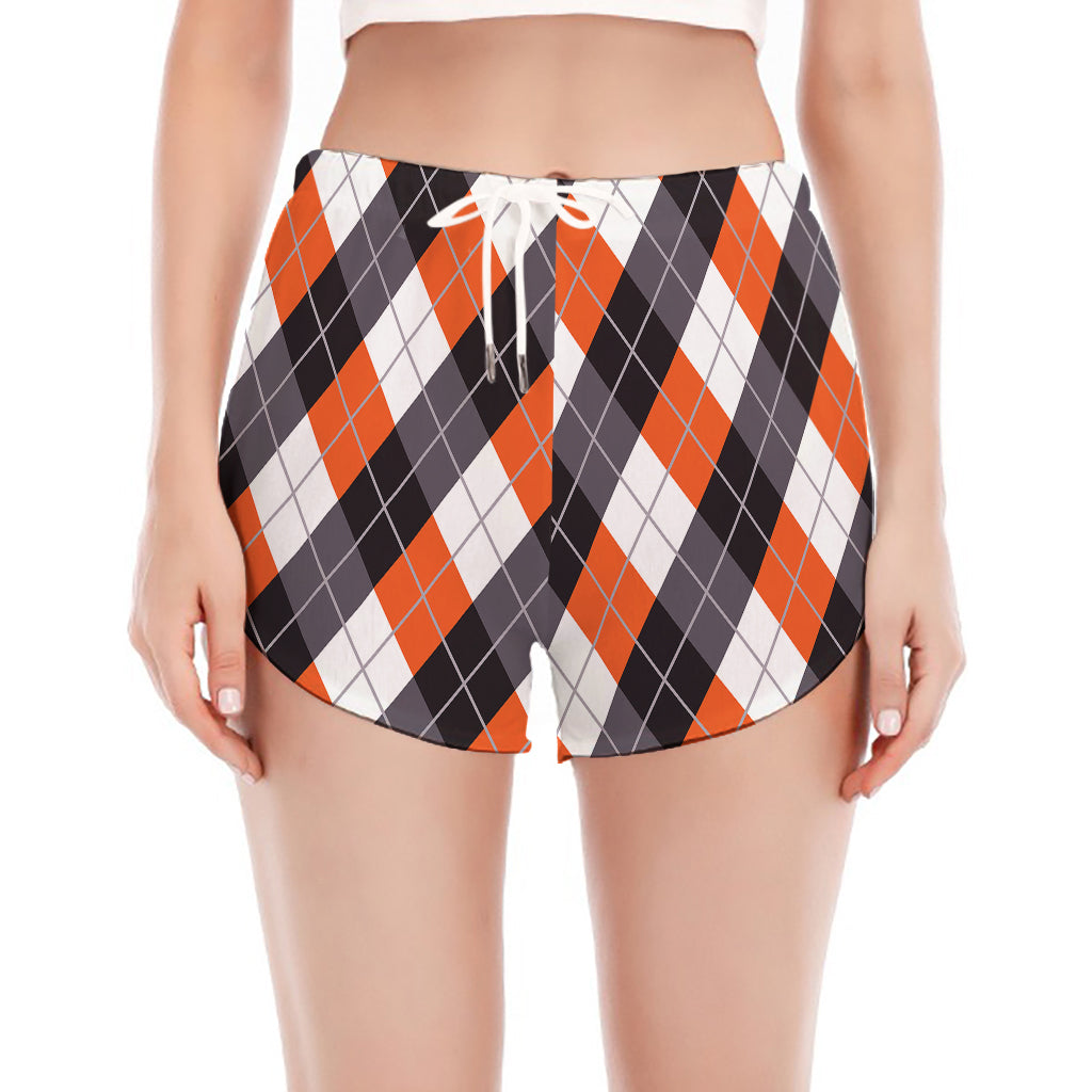 Halloween Party Argyle Pattern Print Women's Split Running Shorts