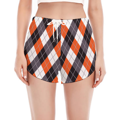 Halloween Party Argyle Pattern Print Women's Split Running Shorts