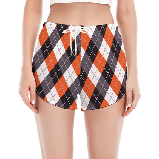 Halloween Party Argyle Pattern Print Women's Split Running Shorts