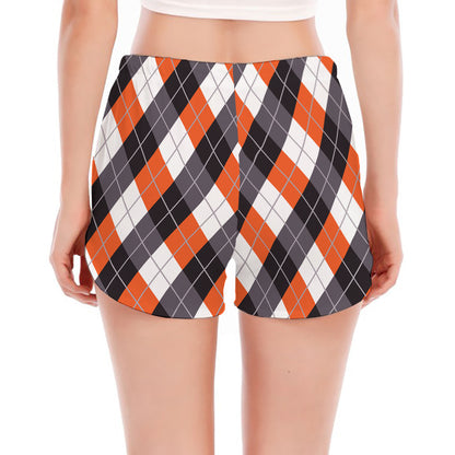 Halloween Party Argyle Pattern Print Women's Split Running Shorts
