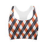Halloween Party Argyle Pattern Print Women's Sports Bra