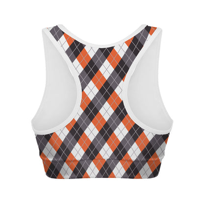 Halloween Party Argyle Pattern Print Women's Sports Bra