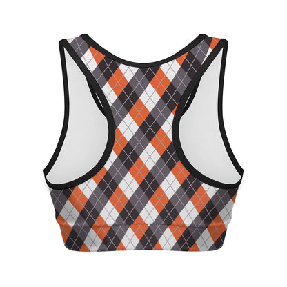 Halloween Party Argyle Pattern Print Women's Sports Bra
