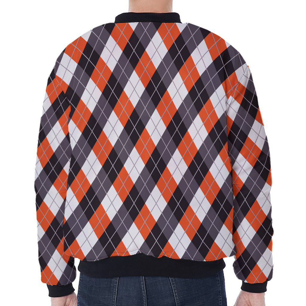Halloween Party Argyle Pattern Print Zip Sleeve Bomber Jacket