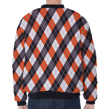 Halloween Party Argyle Pattern Print Zip Sleeve Bomber Jacket