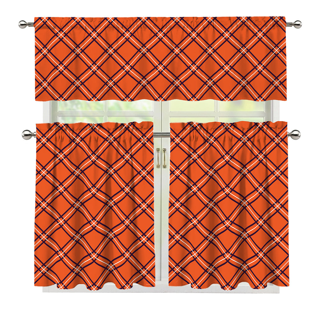 Halloween Plaid Pattern Print 3 Piece Kitchen Curtains