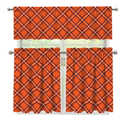 Halloween Plaid Pattern Print 3 Piece Kitchen Curtains