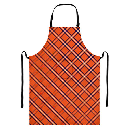 Halloween Plaid Pattern Print Bib Apron With Pocket