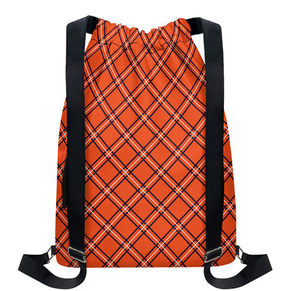 Halloween Plaid Pattern Print Drawstring Backpack