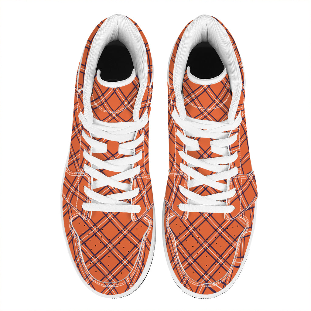 Halloween Plaid Pattern Print High Top Leather Sneakers