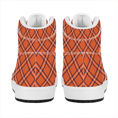 Halloween Plaid Pattern Print High Top Leather Sneakers