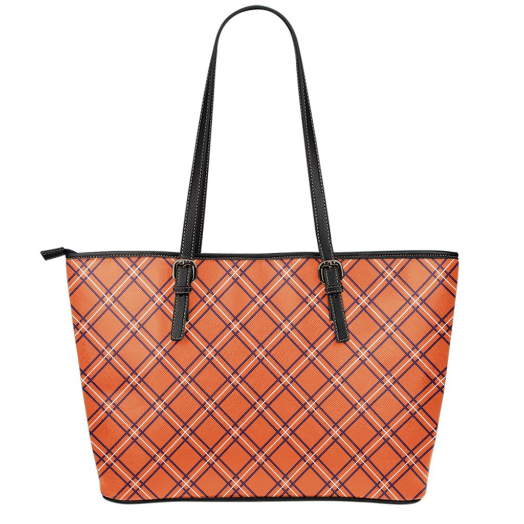 Halloween Plaid Pattern Print Leather Tote Bag