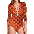 Halloween Plaid Pattern Print Long Sleeve Swimsuit