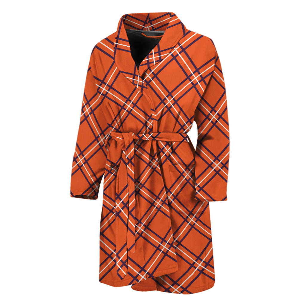 Halloween Plaid Pattern Print Men's Bathrobe