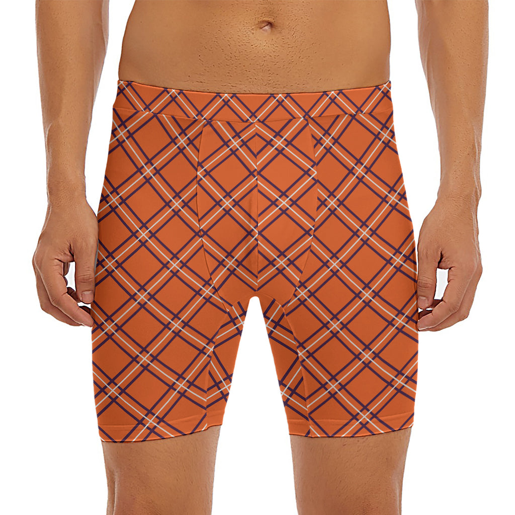 Halloween Plaid Pattern Print Men's Long Boxer Briefs