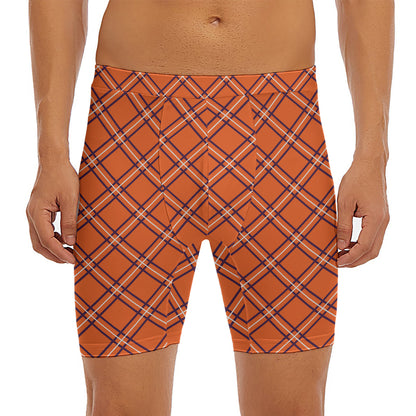 Halloween Plaid Pattern Print Men's Long Boxer Briefs
