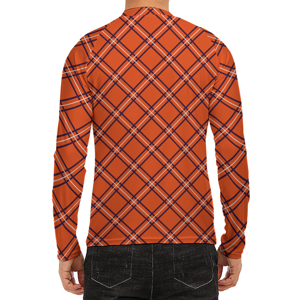 Halloween Plaid Pattern Print Men's Long Sleeve Rash Guard