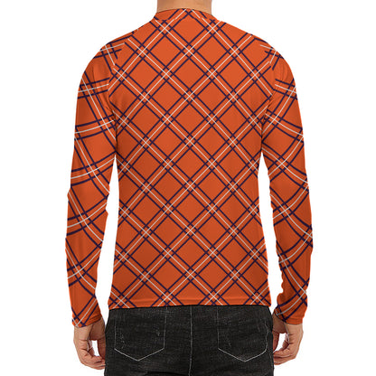 Halloween Plaid Pattern Print Men's Long Sleeve Rash Guard