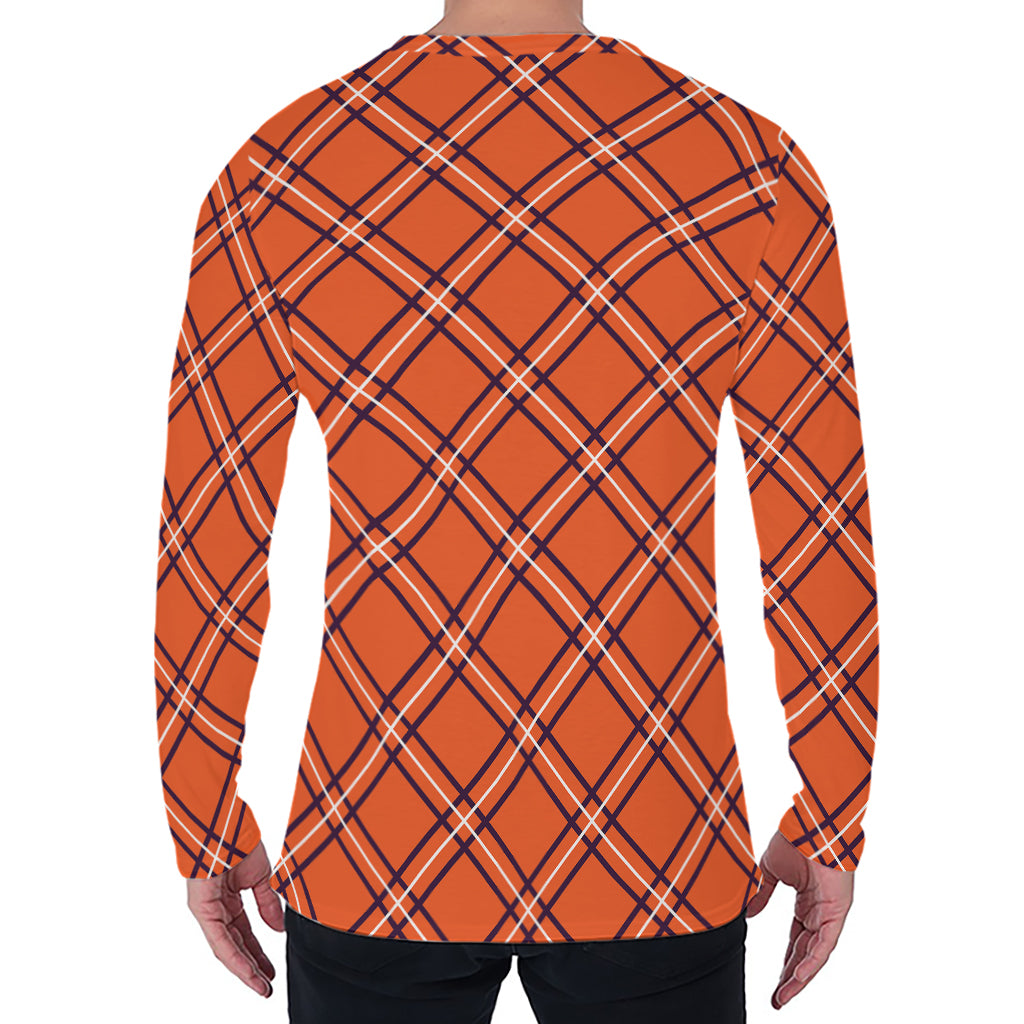 Halloween Plaid Pattern Print Men's Long Sleeve T-Shirt