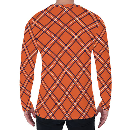 Halloween Plaid Pattern Print Men's Long Sleeve T-Shirt