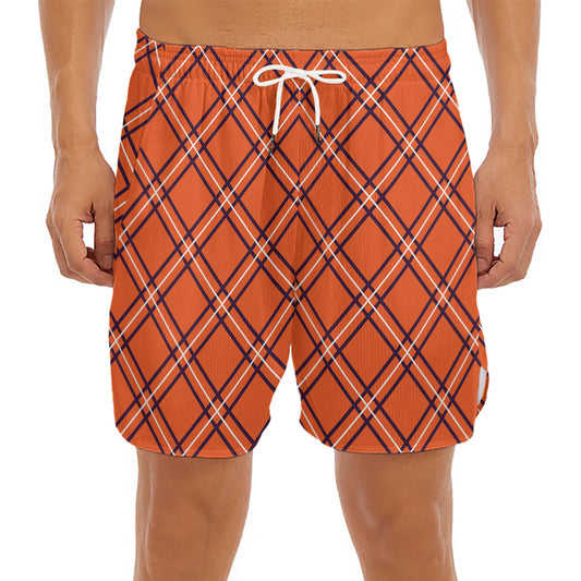Halloween Plaid Pattern Print Men's Split Running Shorts