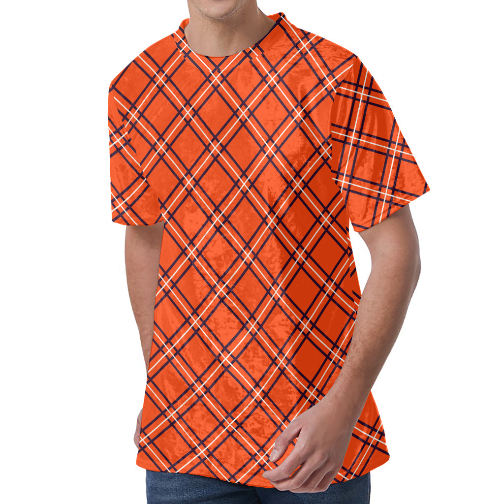 Halloween Plaid Pattern Print Men's Velvet T-Shirt