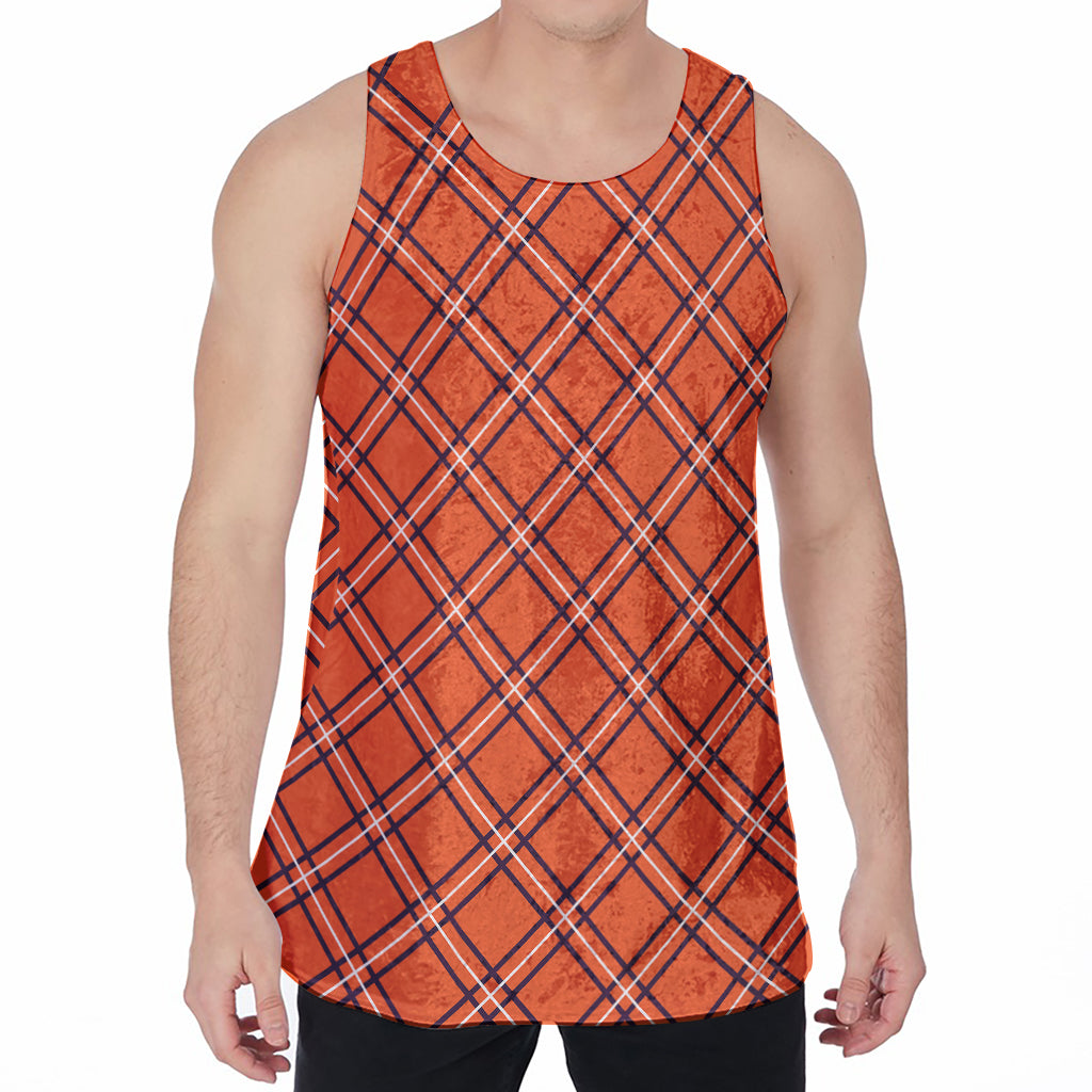 Halloween Plaid Pattern Print Men's Velvet Tank Top
