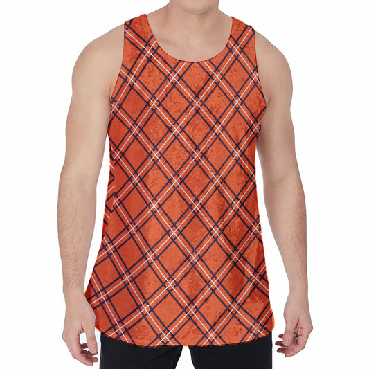 Halloween Plaid Pattern Print Men's Velvet Tank Top