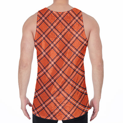 Halloween Plaid Pattern Print Men's Velvet Tank Top