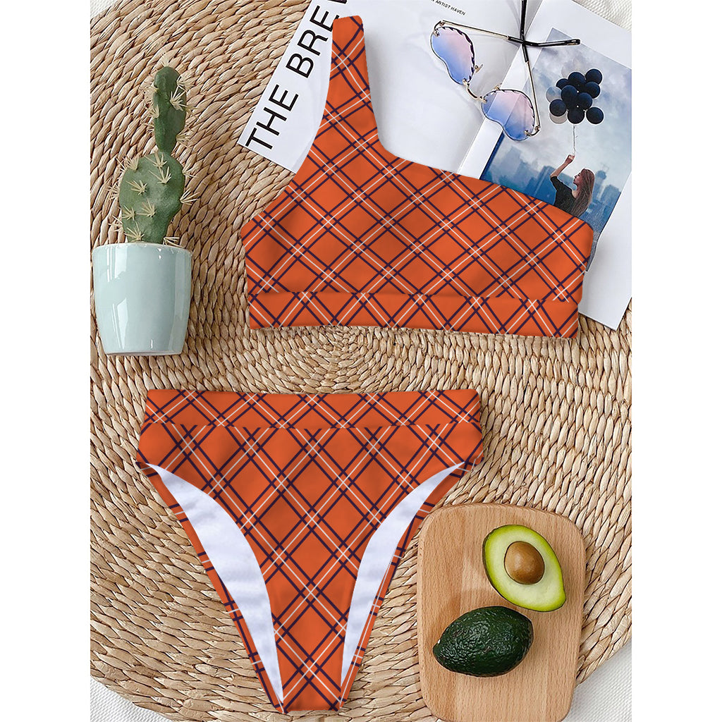 Halloween Plaid Pattern Print One Shoulder Bikini Top