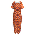 Halloween Plaid Pattern Print Short Sleeve Long Nightdress