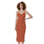 Halloween Plaid Pattern Print Slim Fit Midi Cami Dress